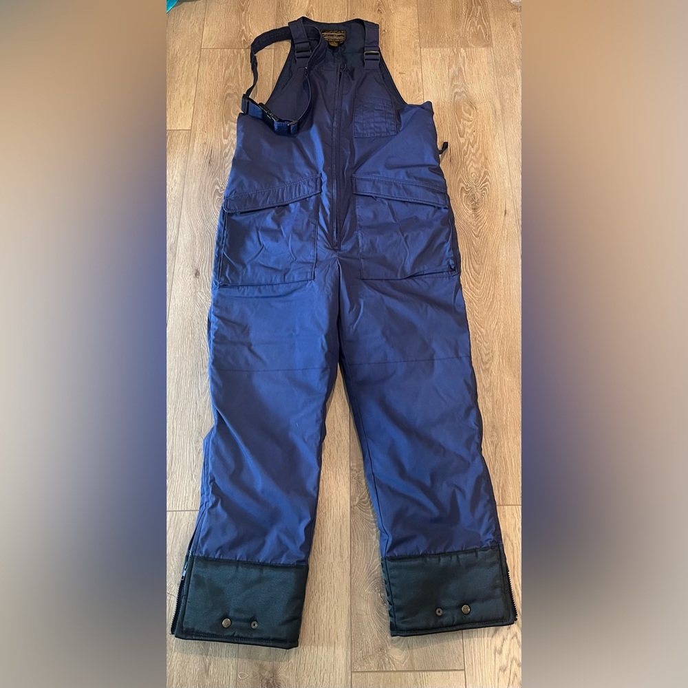 Eddie Bauer Vintage Navy Goose Down Insulated Bibs Mens M